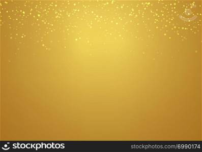 Abstract falling golden glitter lights texture on a gold gradient background with lighting. Magic gold dust and glare. Festive Christmas background. Vector illustration