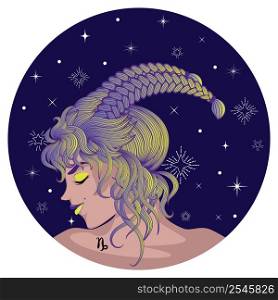 Abstract fantasy Capricorn girl, zodiac sign avatar design.