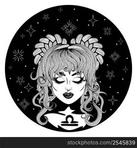 Abstract fantasy Libra girl, zodiac sign avatar design.