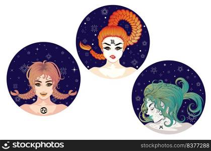 Abstract fantasy Water zodiac astrological signs with girls, avatar design.