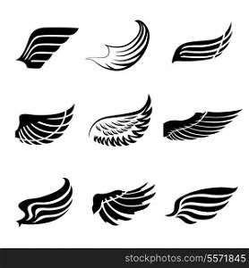 Abstract feather angel or bird wings icons set isolated vector illustration