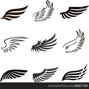 Abstract feather angel or bird wings icons set vector image