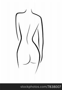 Abstract female back contour, black over white hand drawing vector artwork