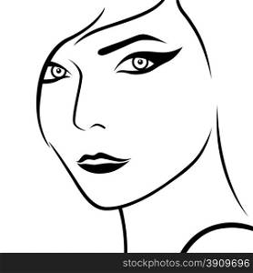 Abstract female face, sketch drawing vector outline