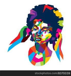 Abstract female head made of colorful polygons illustration.
