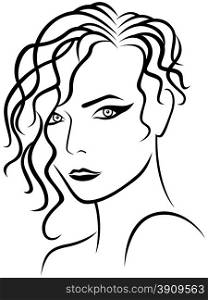 Abstract female head with climbing hair style, sketch drawing vector outline