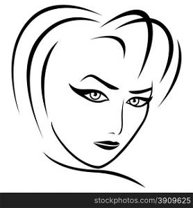 Abstract female head with half turn head and concentrated look, vector illustration