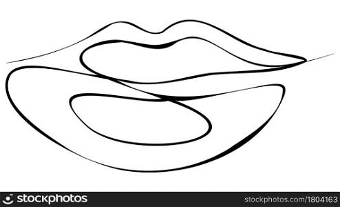 Abstract female lips in simple line art style.