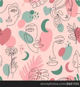 Abstract female portraits pattern seamless hand vector image