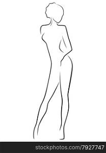 Abstract female slim body laconic vector outline. Abstract slim female body