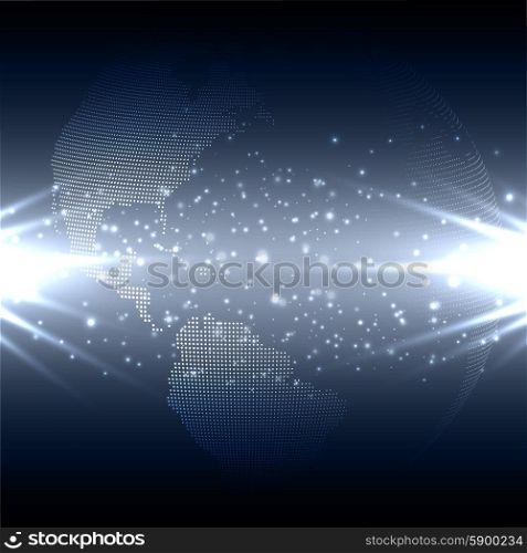 Abstract flash background with world globe, dark design vector illustration.
