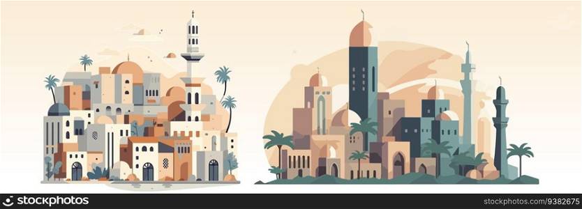Abstract flat vector illustration of arabian city. Abstract flat vector illustration of arabian city.