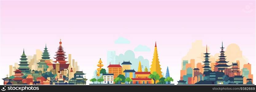 Abstract flat vector illustration of asian city. Abstract flat vector illustration of asian city.