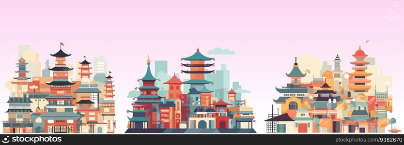 Abstract flat vector illustration of asian city. Abstract flat vector illustration of asian city.