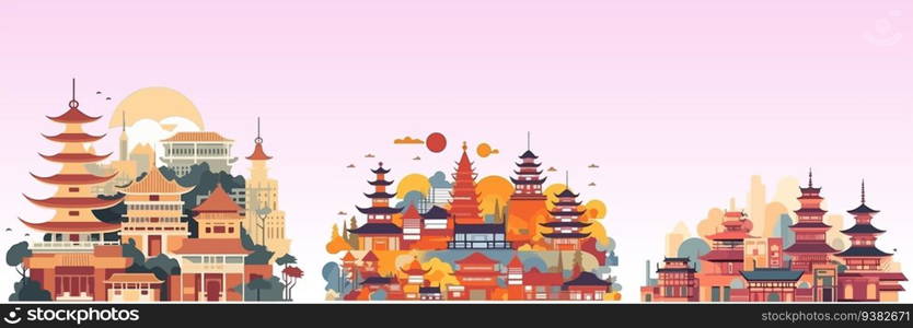 Abstract flat vector illustration of asian city. Abstract flat vector illustration of asian city.