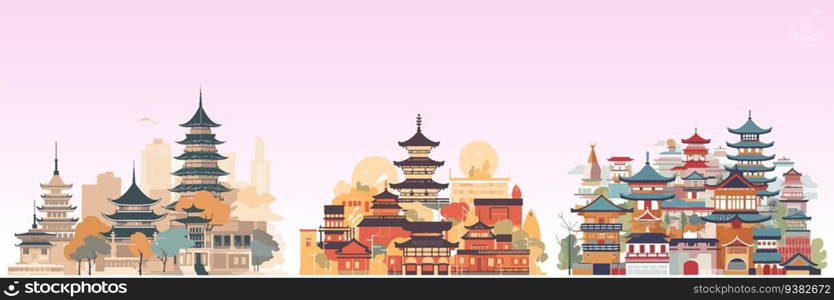 Abstract flat vector illustration of asian city. Abstract flat vector illustration of asian city.