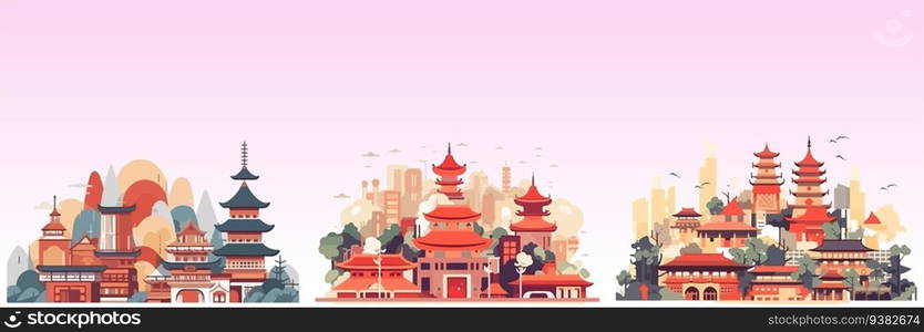 Abstract flat vector illustration of asian city. Abstract flat vector illustration of asian city.