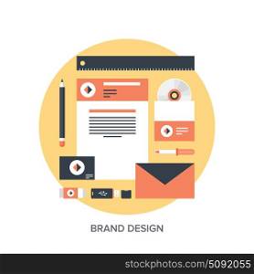 Abstract flat vector illustration of branding and business identity creation concept isolated on blue background.