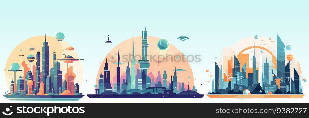 Abstract flat vector illustration of futuristic sky city. Abstract flat vector illustration of futuristic sky city.