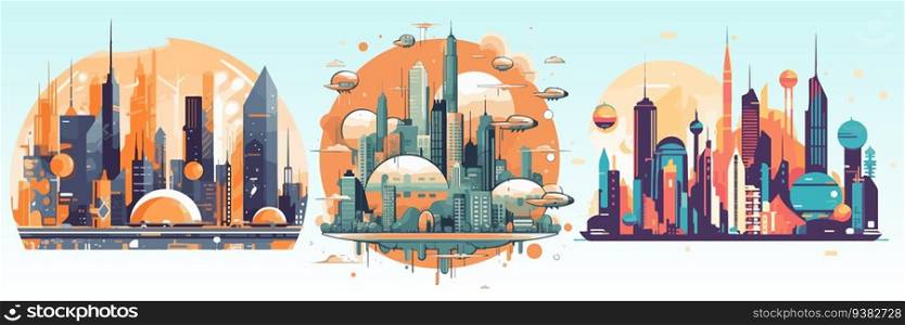 Abstract flat vector illustration of futuristic sky city. Abstract flat vector illustration of futuristic sky city.