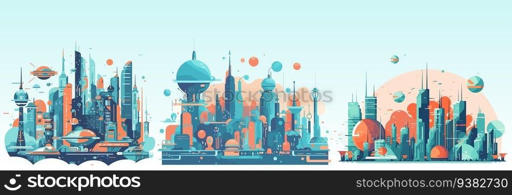 Abstract flat vector illustration of futuristic sky city. Abstract flat vector illustration of futuristic sky city.