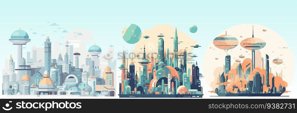 Abstract flat vector illustration of futuristic sky city. Abstract flat vector illustration of futuristic sky city.