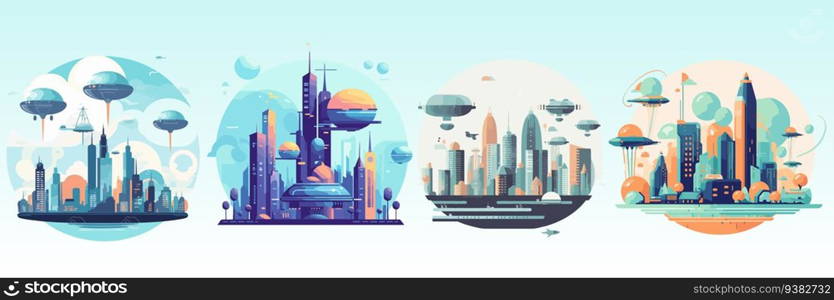 Abstract flat vector illustration of futuristic sky city. Abstract flat vector illustration of futuristic sky city.