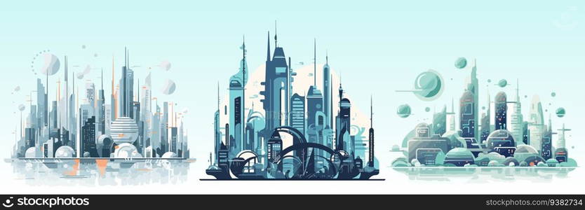 Abstract flat vector illustration of futuristic sky city. Abstract flat vector illustration of futuristic sky city.