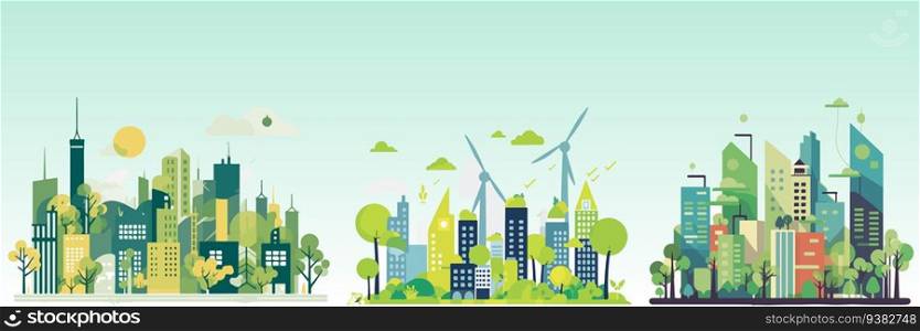 Abstract flat vector illustration of green eco city. Abstract flat vector illustration of green eco city.
