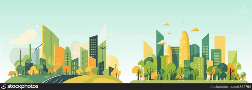 Abstract flat vector illustration of green eco city. Abstract flat vector illustration of green eco city.
