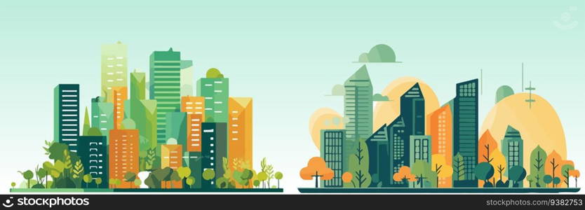 Abstract flat vector illustration of green eco city. Abstract flat vector illustration of green eco city.