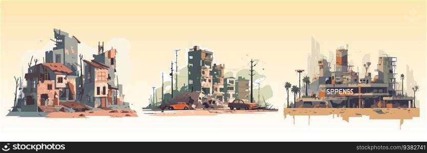 Abstract flat vector illustration of postapocalypse city. Abstract flat vector illustration of postapocalypse city.
