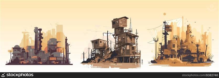 Abstract flat vector illustration of postapocalypse city. Abstract flat vector illustration of postapocalypse city.