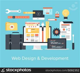 Abstract flat vector illustration of web design and development concepts. Elements for mobile and web applications.