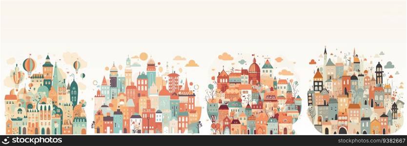 Abstract flat vector illustration of whimsical city. Abstract flat vector illustration of whimsical city.
