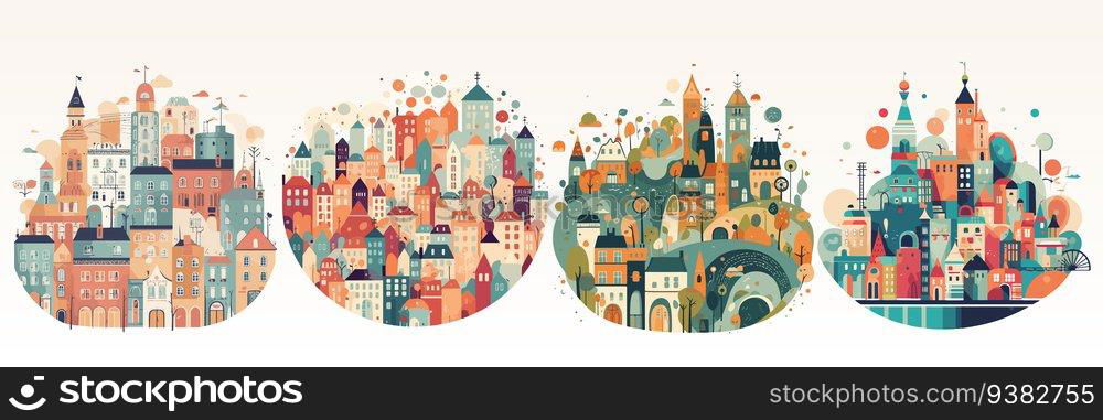 Abstract flat vector illustration of whimsical city. Abstract flat vector illustration of whimsical city.