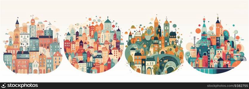 Abstract flat vector illustration of whimsical city. Abstract flat vector illustration of whimsical city.