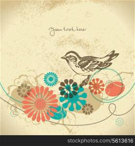 Abstract floral background with bird