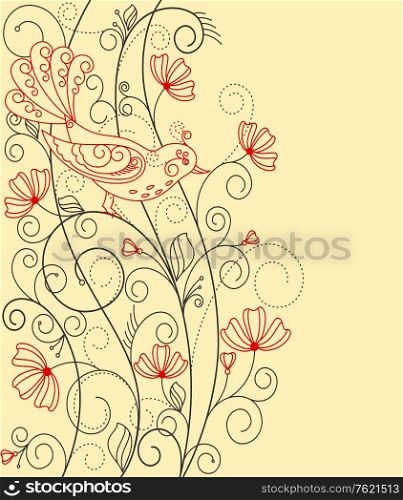 Abstract floral background with bird for greeting card or textile design