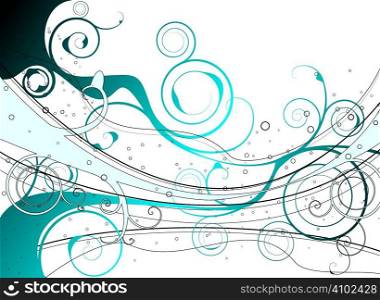 abstract floral blue inspired background with flowing lines