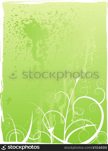 abstract floral design in green with paint daubs on the background