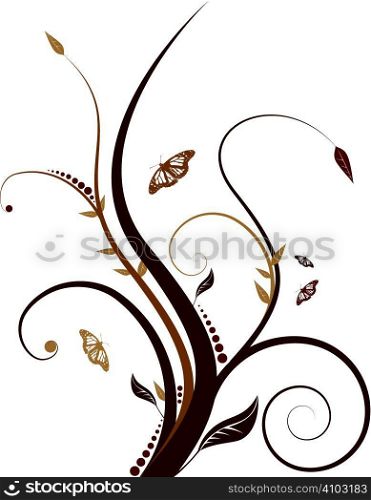 Abstract floral design with flowing line in shades of brown