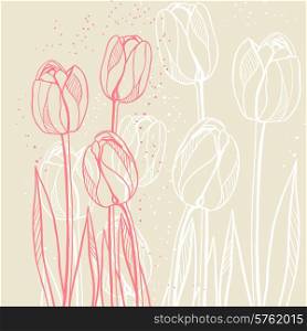 Abstract floral illustration with tulips on beige background.. Abstract floral illustration with tulips on beige background
