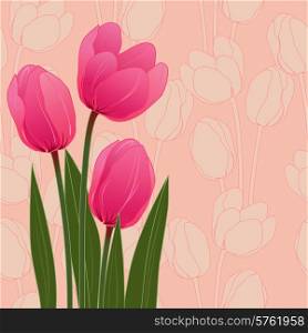 Abstract floral illustration with tulips on blue background