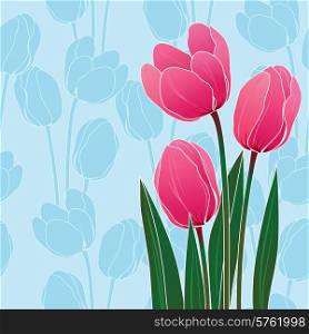 Abstract floral illustration with tulips on blue background.. Abstract floral illustration with tulips on blue background