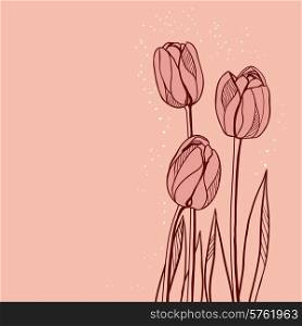 Abstract floral illustration with tulips on pink background.. Abstract floral illustration with tulips on pink background