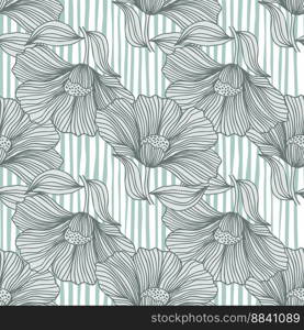 Abstract floral line seamless pattern in retro style. Delicate vintage outline flower endless background. Design for fabric, textile print, wrapping, cover. Vector illustration. Abstract floral line seamless pattern in retro style. Delicate vintage outline flower endless background.