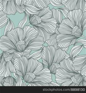 Abstract floral line seamless pattern in retro style. Delicate vintage outline flower endless background. Design for fabric, textile print, wrapping, cover. Vector illustration. Abstract floral line seamless pattern in retro style. Delicate vintage outline flower endless background.