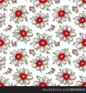  Abstract floral pattern design with daisy  flowers and small leaves on a white background. Fashion print design 