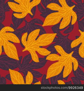 Abstract floral seamless doodle pattern with orange and purple colored random ornament. Autumn backdrop. Decorative backdrop for fabric design, textile print, wrapping, cover. Vector illustration. Abstract floral seamless doodle pattern with orange and purple colored random ornament. Autumn backdrop.